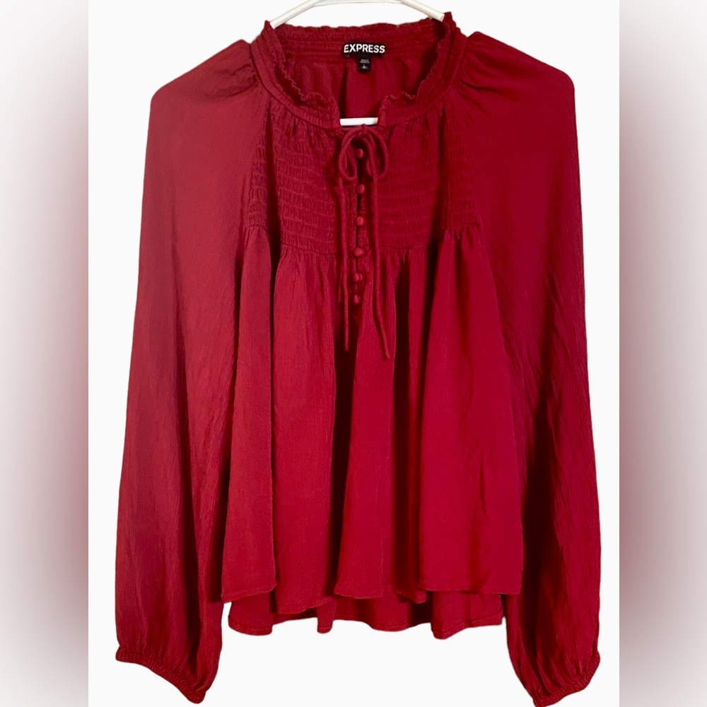 Vintage Express Top women Large Red Burgundy Long Puff Sleeve BoHo Fairygoth Y2K